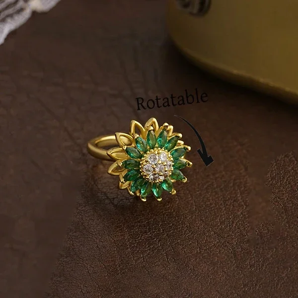 Emerald Sunflower Ring – alternate view