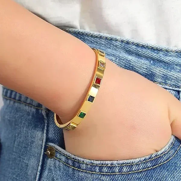 Rainbow Gemstone Bangle Bracelet – alternate view