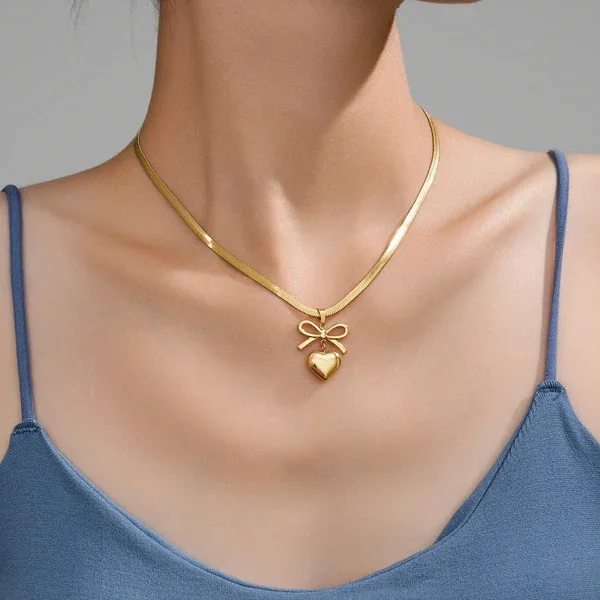 Bow Knot Heart Necklace – alternate view