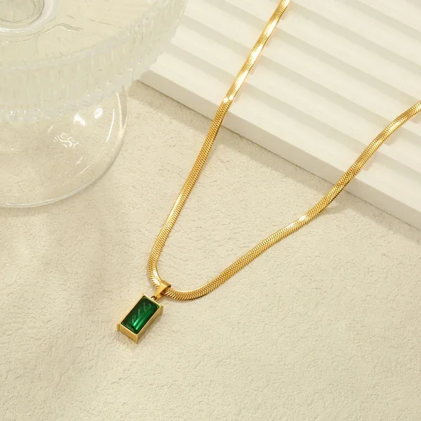Green Geometric Necklace – alternate view